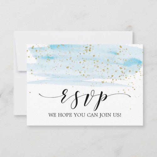 Watercolor Blue and Gold Menu Choice RSVP Card
