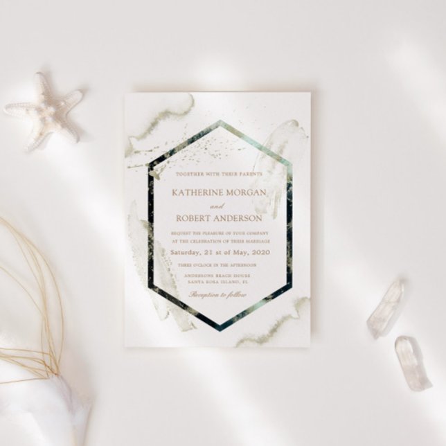 Watercolor Blue and Gold Minimalistic Wedding Invitation (Creator Uploaded)
