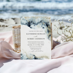 Watercolor Blue and Gold Minimalistic Wedding Invitation