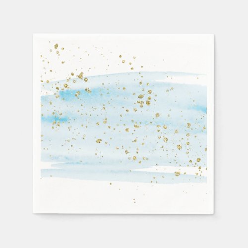 Watercolor Blue and Gold Sparkle Baby Shower Napkins