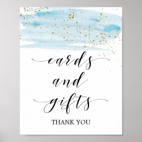 Watercolor Blue and Gold Sparkle Cards  Gifts Poster