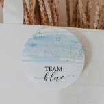 Watercolor Blue And Gold Sparkle Team Blue Button at Zazzle