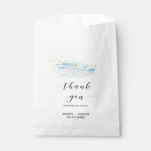 Watercolor Blue and Gold Sparkle Wedding Favor Bag