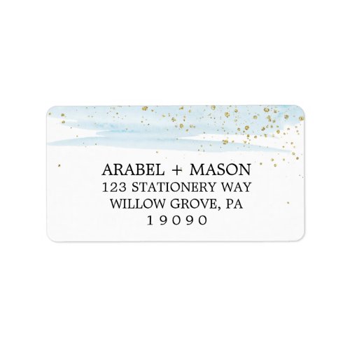 Watercolor Blue and Gold Sparkle Wedding Label