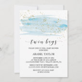 Watercolor Blue and Gold Twin Boys Baby Shower Invitation (Front)