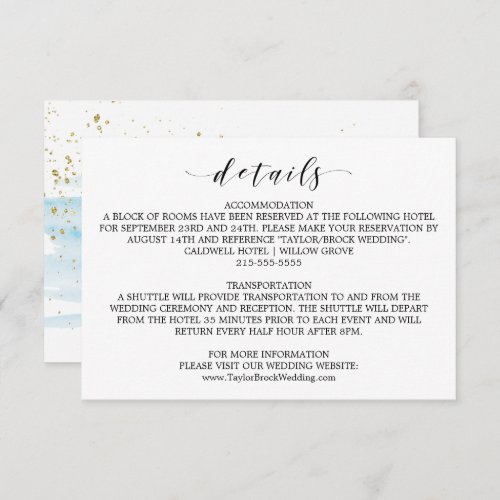 Watercolor Blue and Gold Wedding Details Card