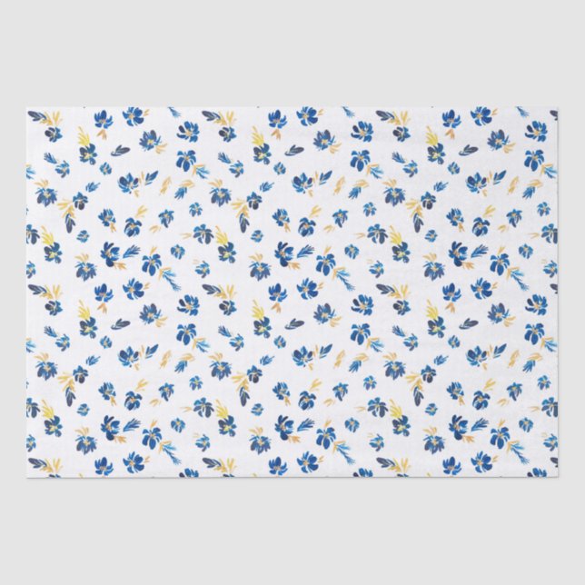 Watercolor blue and golden flower  tissue paper (Front)