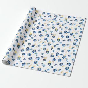 Watercolor blue and golden flower wrapping paper