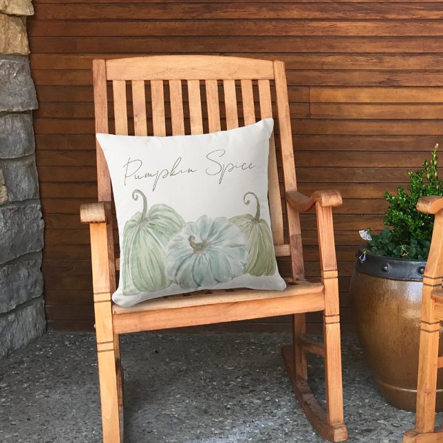 Watercolor Blue and Green Pumpkin Spice Throw Pillow (Creator Uploaded)