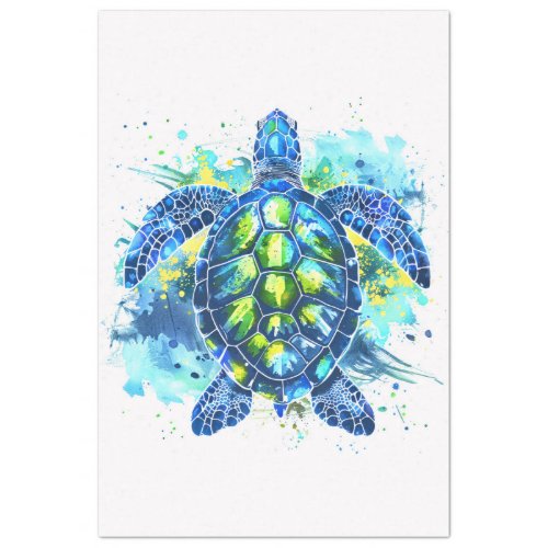 Watercolor Blue and Green Sea Turtle Decoupage Tissue Paper