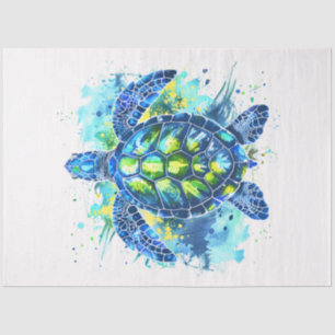 Watercolor Blue and Green Sea Turtle Decoupage Tissue Paper