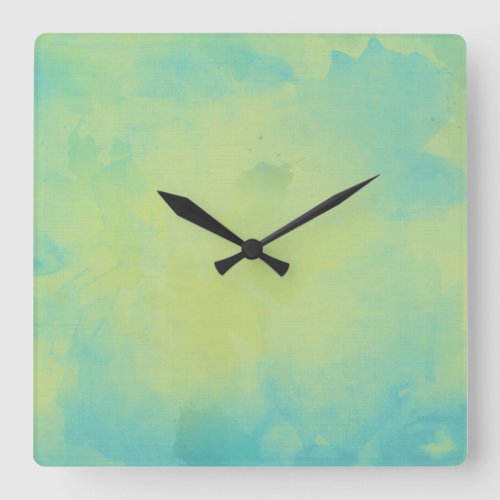 Watercolor Blue And Green Square Wall Clock