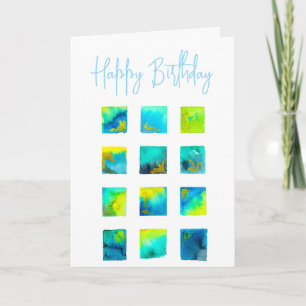 watercolor blue and green squares card