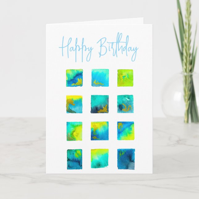 watercolor blue and green squares card (Front)