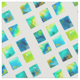 watercolor blue and green squares fabric