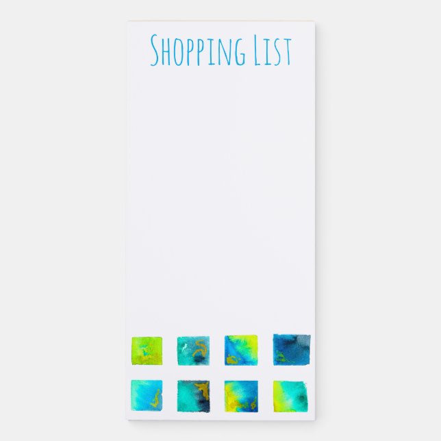 watercolor blue and green squares magnetic notepad (Front)