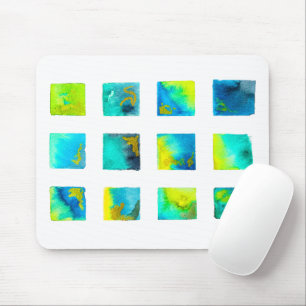 watercolor blue and green squares mouse pad