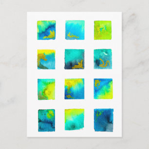 watercolor blue and green squares postcard