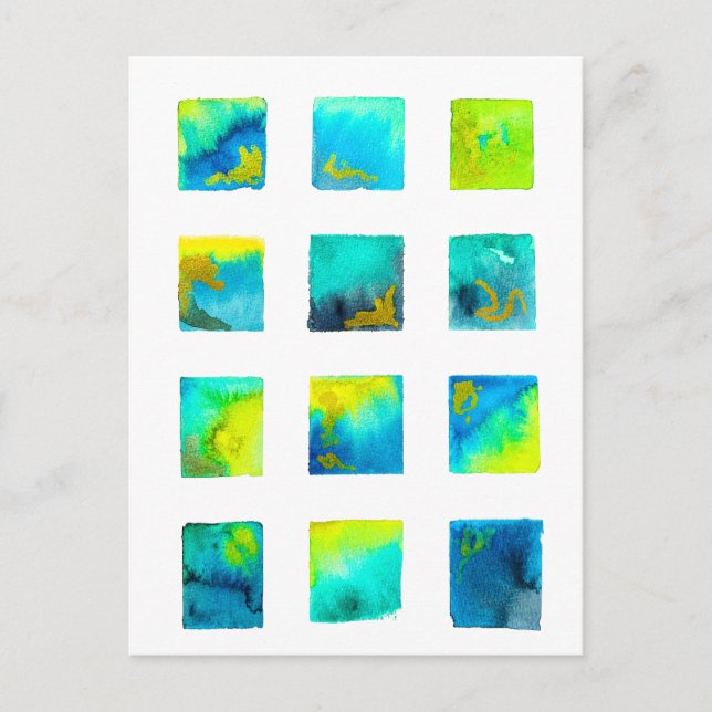 watercolor blue and green squares postcard (Front)