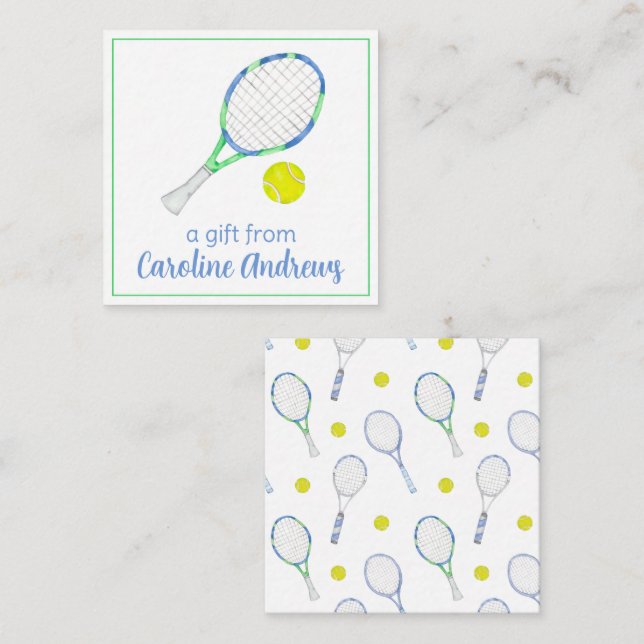 Watercolor Blue and Green Tennis Gift Enclosure Note Card (Front/Back)
