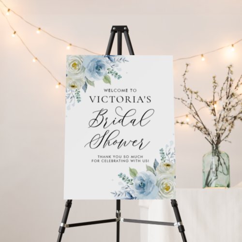 Watercolor Blue and Ivory Roses Bridal Shower Foam Board
