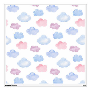 Watercolor blue and pink clouds. Cute baby pattern Wall Decal