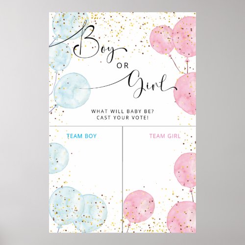 Watercolor blue and pink gender reveal voting sign