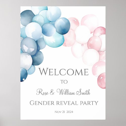 Watercolor Blue and Pink Gender Reveal Welcome Poster
