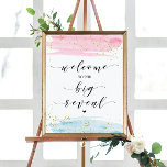 Watercolor Blue And Pink Gender Reveal Welcome Poster at Zazzle