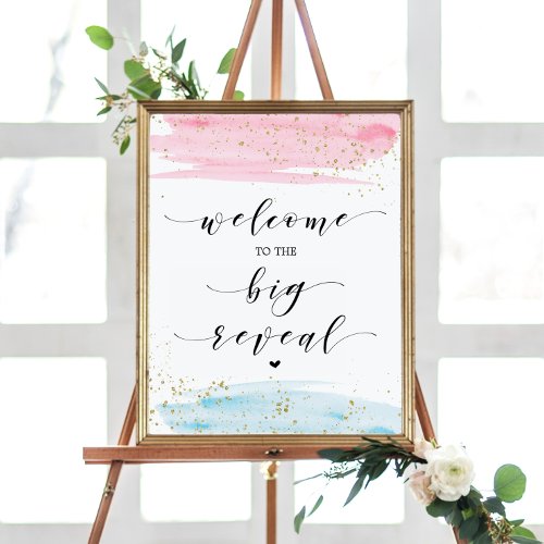 Watercolor Blue and Pink Gender Reveal Welcome Poster