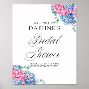 Watercolor Blue and Pink Hydrangeas Bridal Shower Poster