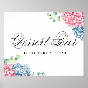 Watercolor Blue and Pink Hydrangeas Desser Bar Poster