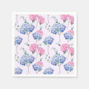 Watercolor Blue and Pink Hydrangeas Floral Pattern Napkins