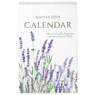 watercolor blue and purple floral calender 2024 calendar