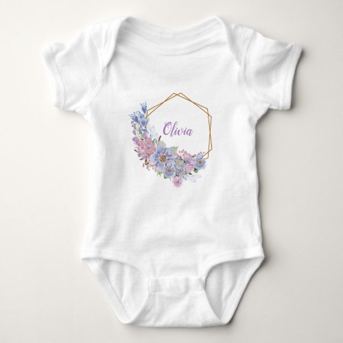 Watercolor Blue And Purple Floral Personalized Baby Bodysuit