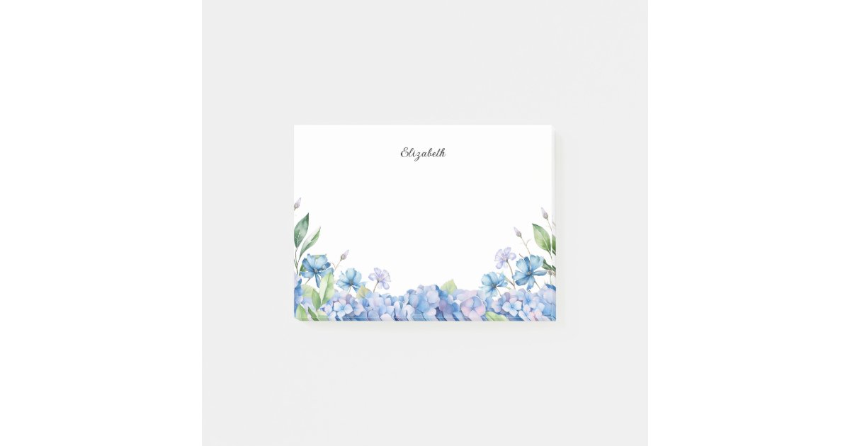 Watercolor Blue and Purple Hydrangeas Personalized Post-it Notes | Zazzle