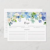 Watercolor Blue and Purple Hydrangeas Recipe Card (Front/Back)