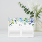 Watercolor Blue and Purple Hydrangeas Recipe Card (Standing Front)