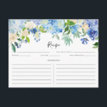 Watercolor Blue and Purple Hydrangeas Recipe Card<br><div class="desc">Watercolor Blue and Purple Hydrangeas Recipe Card. Customizable floral recipe card featuring blue and purple watercolor hydrangeas and foliage and elegant script. This botanical recipe card is perfect for spring and garden events.</div>