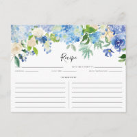 Watercolor Blue and Purple Hydrangeas Recipe Card