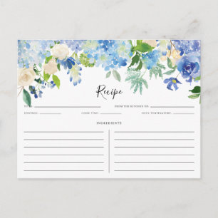 Watercolor Blue and Purple Hydrangeas Recipe Card