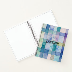 Watercolor Blue and Purple Plaid Notebook