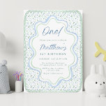 Watercolor Blue and Sage Green 1st Birthday Party Invitation<br><div class="desc">For more advanced customization of this design,  please click the DESIGN TOOL BUTTON above!</div>