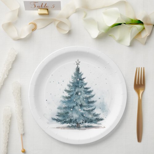 Watercolor Blue and silver Winter Wonderland Paper Plates