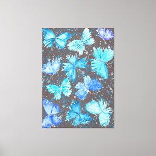 Watercolor Blue and Turquoise Butterflies 1. Canvas Print