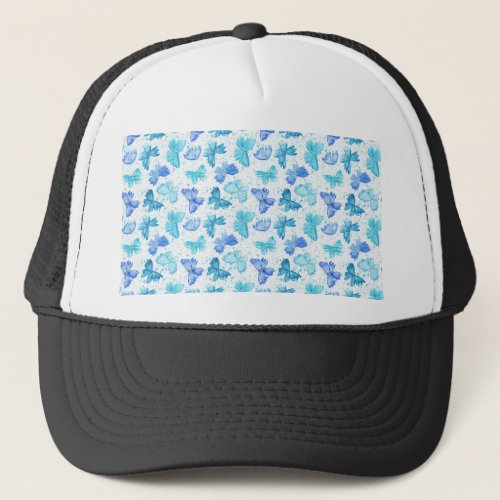 Watercolor Blue and Turquoise Butterflies 2 Trucker Hat