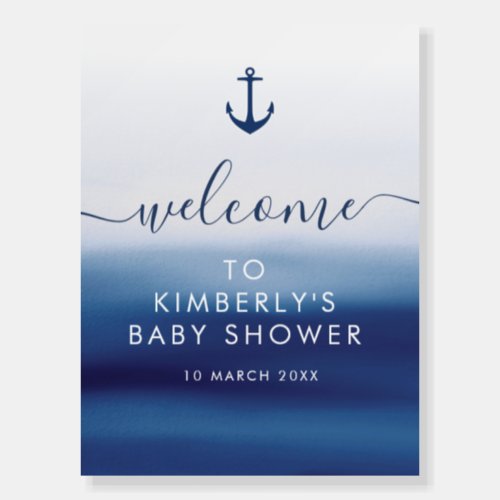 watercolor blue and white baby shower welcome sign