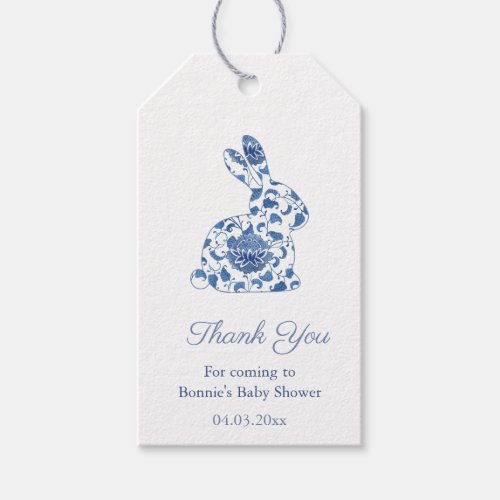 Watercolor Blue And White Bunny Baby Shower Favor Gift Tags