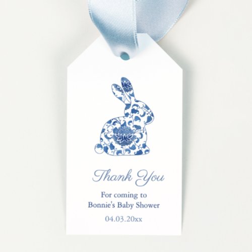 Watercolor Blue And White Bunny Baby Shower Favor Gift Tags