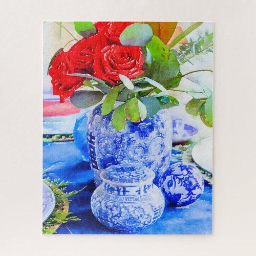 Watercolor Blue and White Chinoiserie Ginger Jar  Jigsaw Puzzle